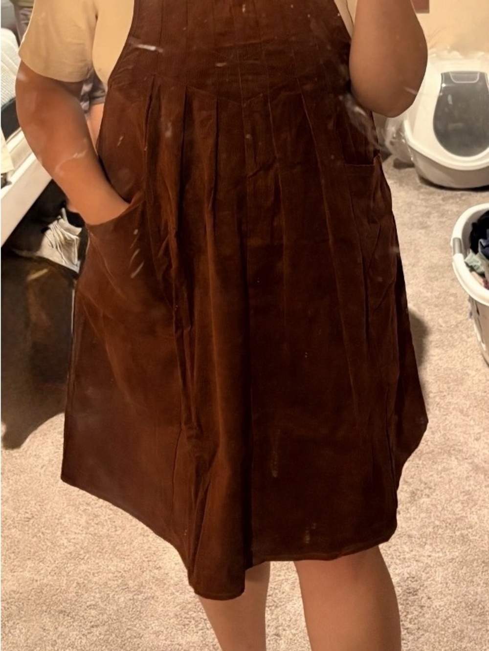Brown Corduroy Midi Pinafore Dress - Classic Casual